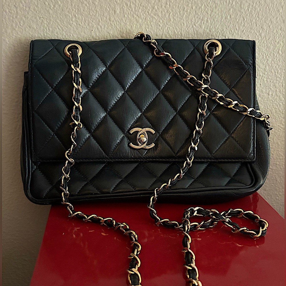 CHANEL vintage CC lambskin KELLY double gold-chain crossbody bag Paris medium
